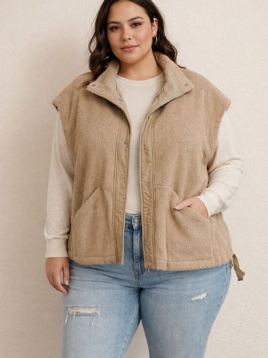 Jackets & Blazers - Cozy Taupe Sherpa Vest with Front Pockets